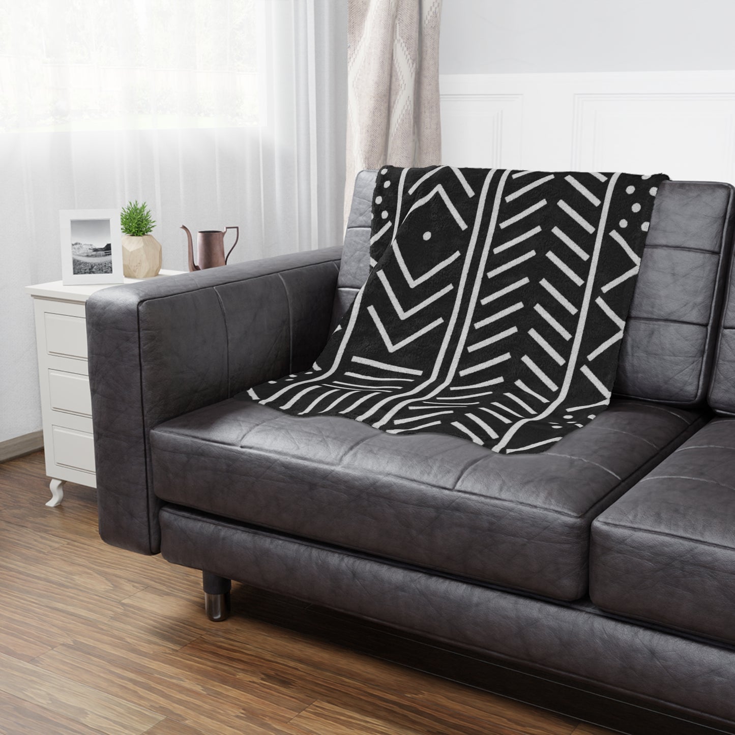 Mud Lines Black and White Minky Blanket