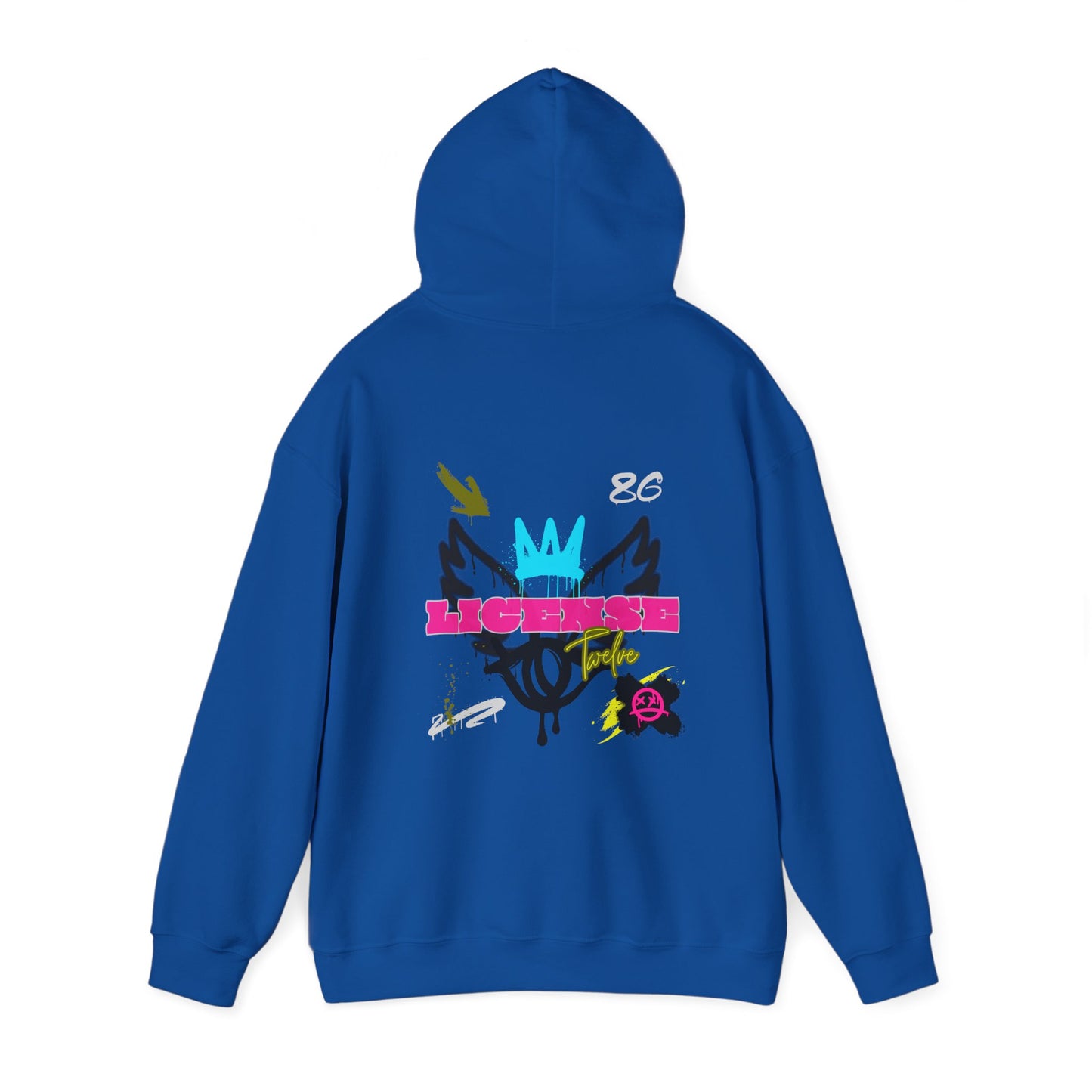 License Twelve Dope Style Graphic Knockout Hoodie, Heavy Blend Sweatshirt for Men or Women, Unique Design Winter Fashion
