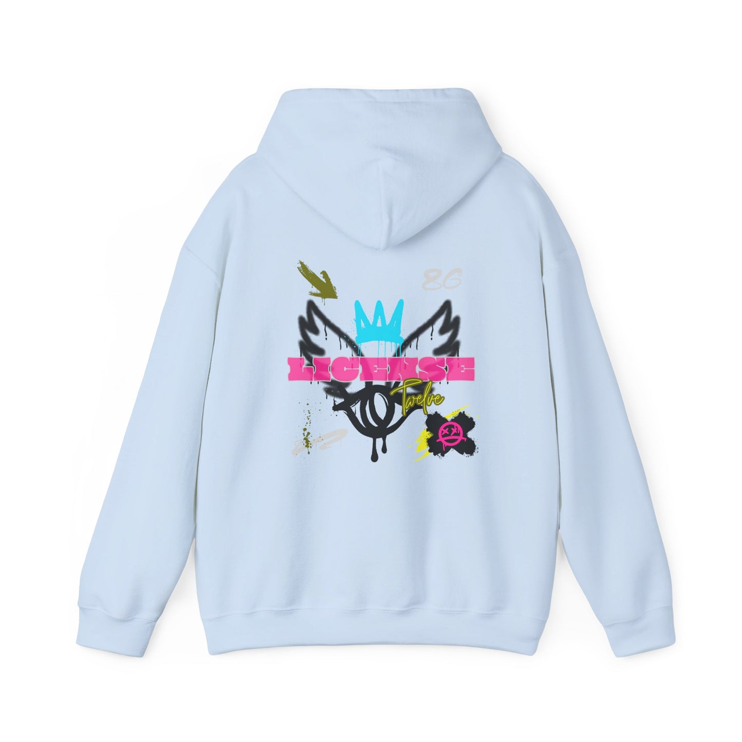 License Twelve Dope Style Graphic Knockout Hoodie, Heavy Blend Sweatshirt for Men or Women, Unique Design Winter Fashion