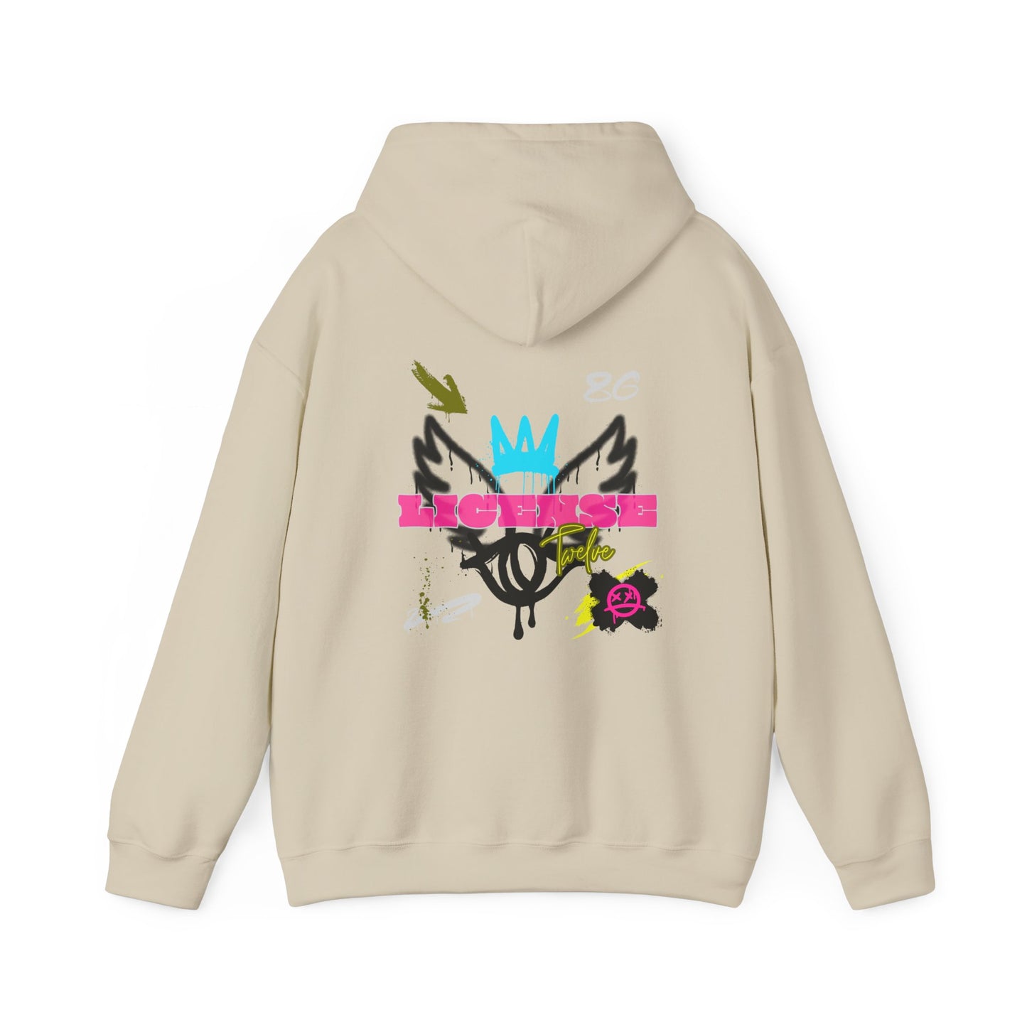 License Twelve Dope Style Graphic Knockout Hoodie, Heavy Blend Sweatshirt for Men or Women, Unique Design Winter Fashion
