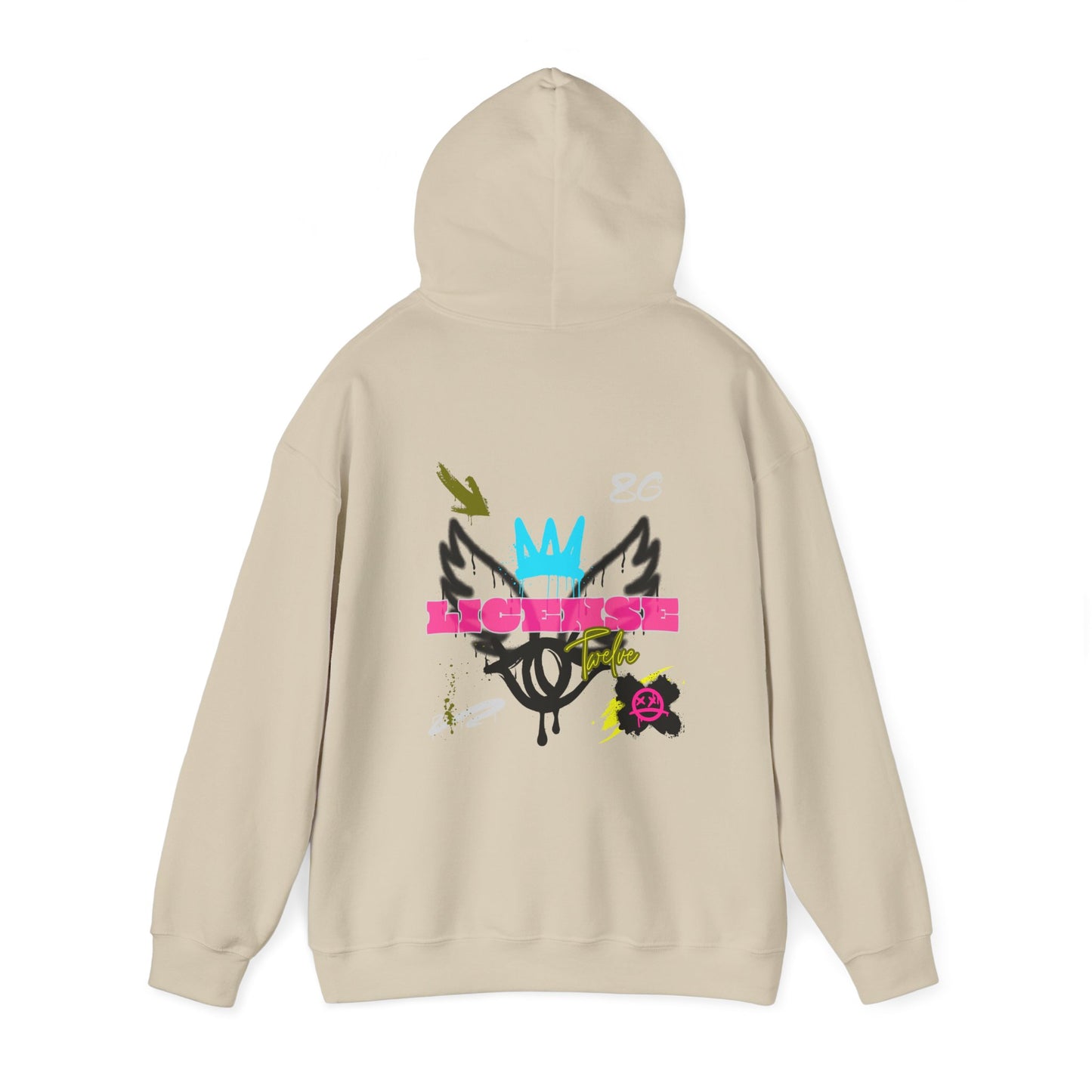 License Twelve Dope Style Graphic Knockout Hoodie, Heavy Blend Sweatshirt for Men or Women, Unique Design Winter Fashion