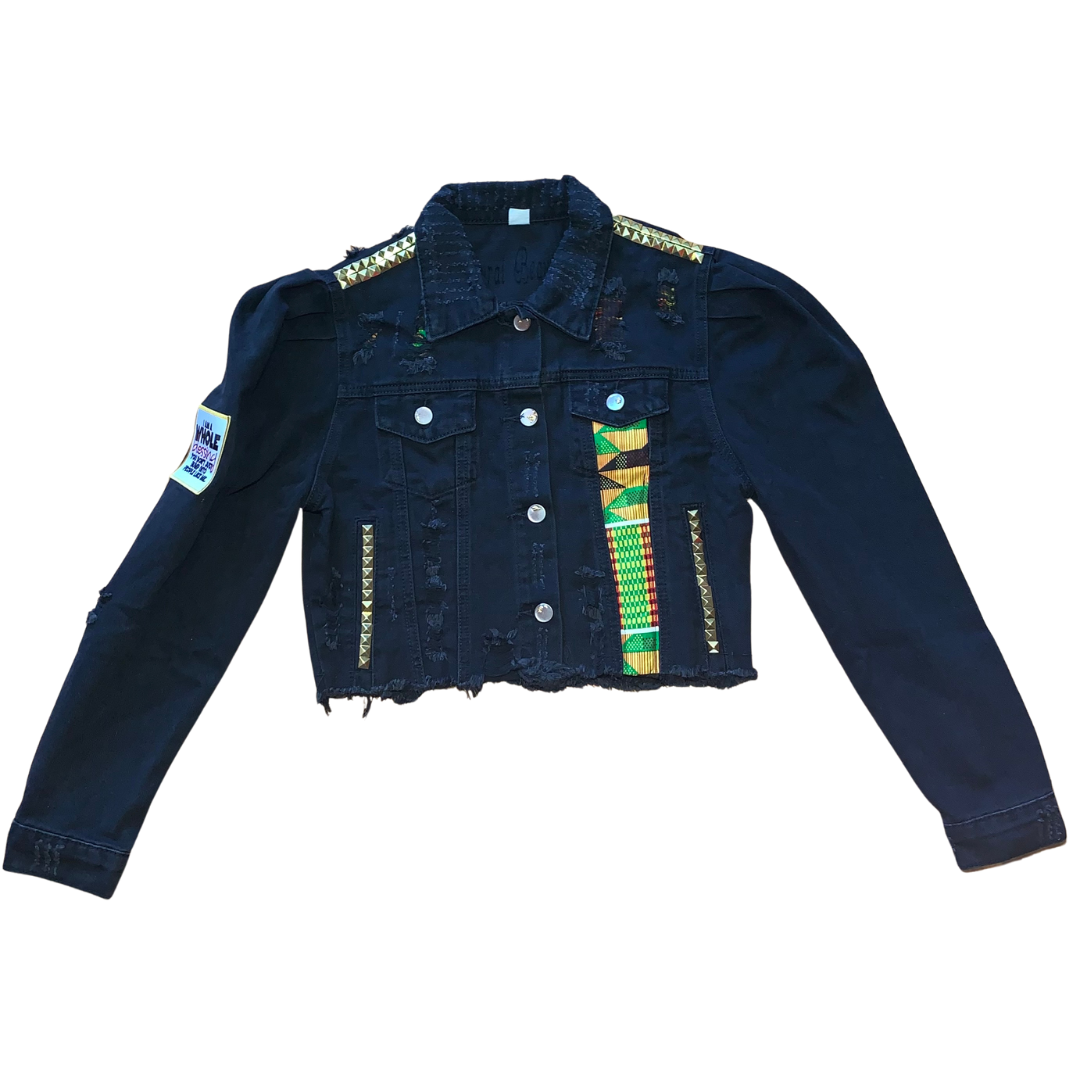 I’m A whole Blessings Tiger Crop Jean Jacket