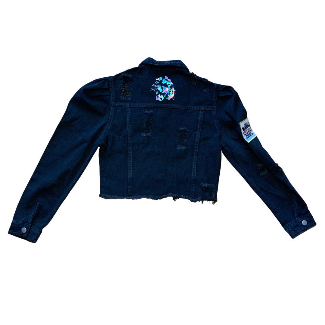 I’m A whole Blessings Tiger Crop Jean Jacket