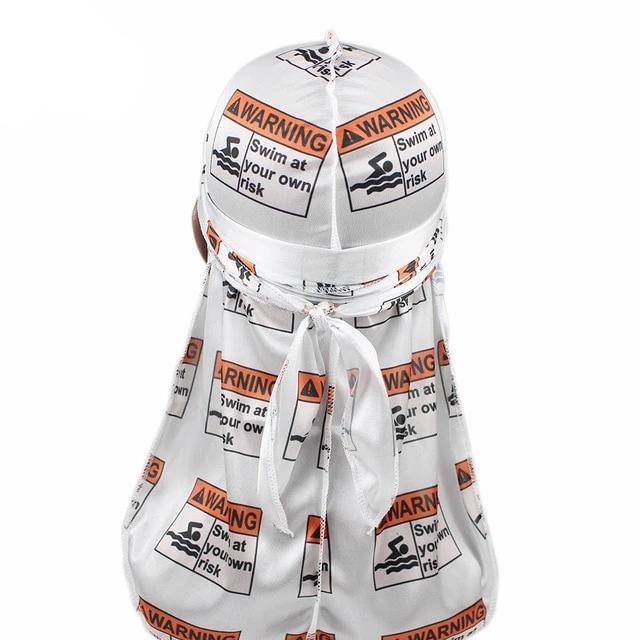 Silky Durag Caution Risk of Drowning Print Silky Durags Bandanas