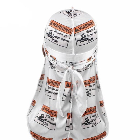 Silky Durag Caution Risk of Drowning Print Silky Durags Bandanas