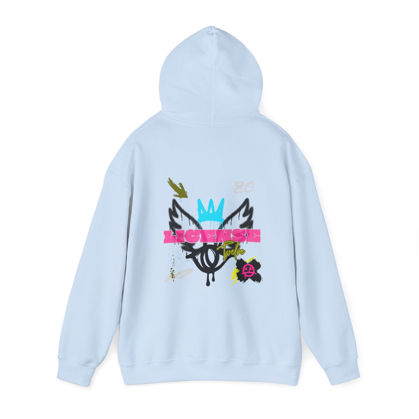 License Twelve Dope Style Graphic Knockout Hoodie, Heavy Blend Sweatshirt for Men or Women, Unique Design Winter Fashion