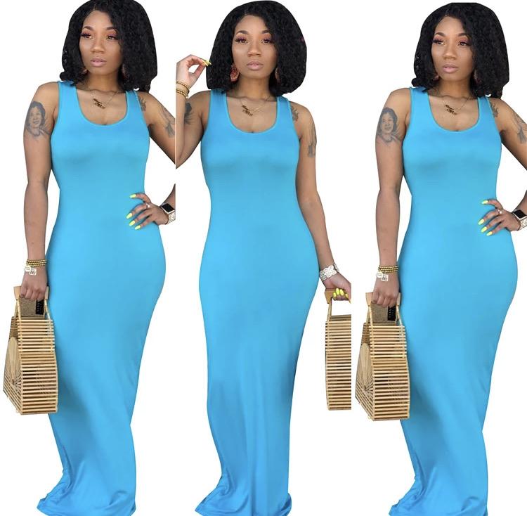 Woman’s Casual U Neck Sleeveless Floor Length Maxi Dress