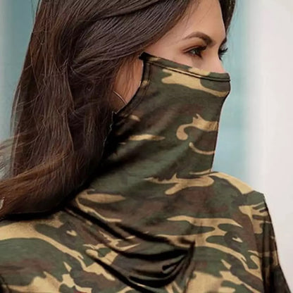 Woman’s Casual Camo Printed T-shirt combination Mask