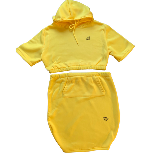 Yellow Bubble Bee Crop Top Skirt Set